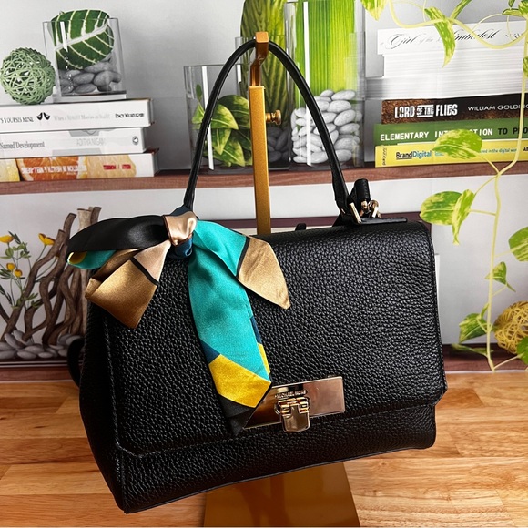 Michael Kors Black Callie Pebbled Leather Top Handle Crossbody Satchel Purse - Picture 10 of 10